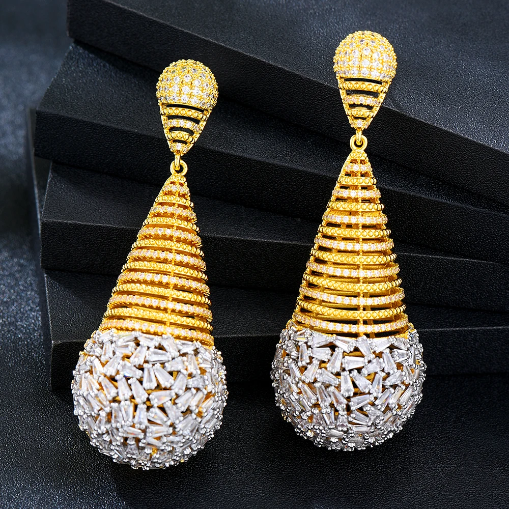 

Kellybola Original серьги Big Gold Hollow Ball Drop Earrings Full Cubic Zirconia for Women Wedding Trendy Earrings High Quality