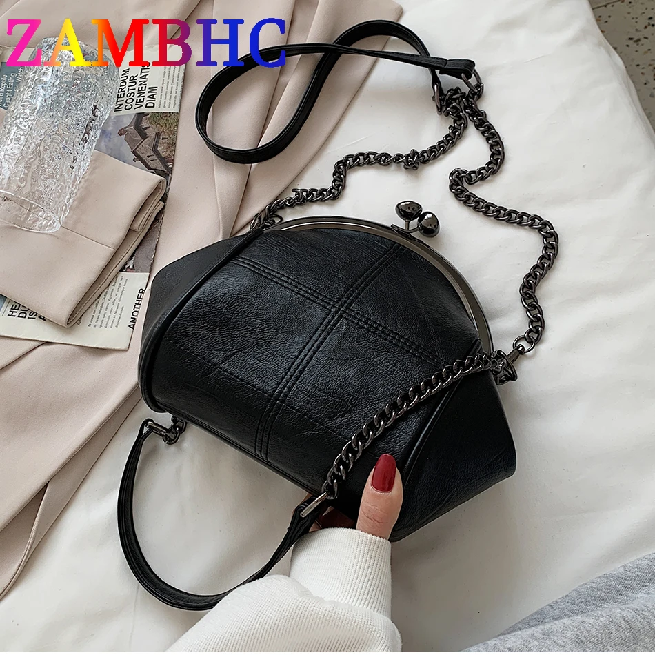 

Vintage 2 Straps Shell Lock Women's Bag Chain Female Shoulder Bags for Women TOP Quality PU Leather Tote Lady Handbags and Purse