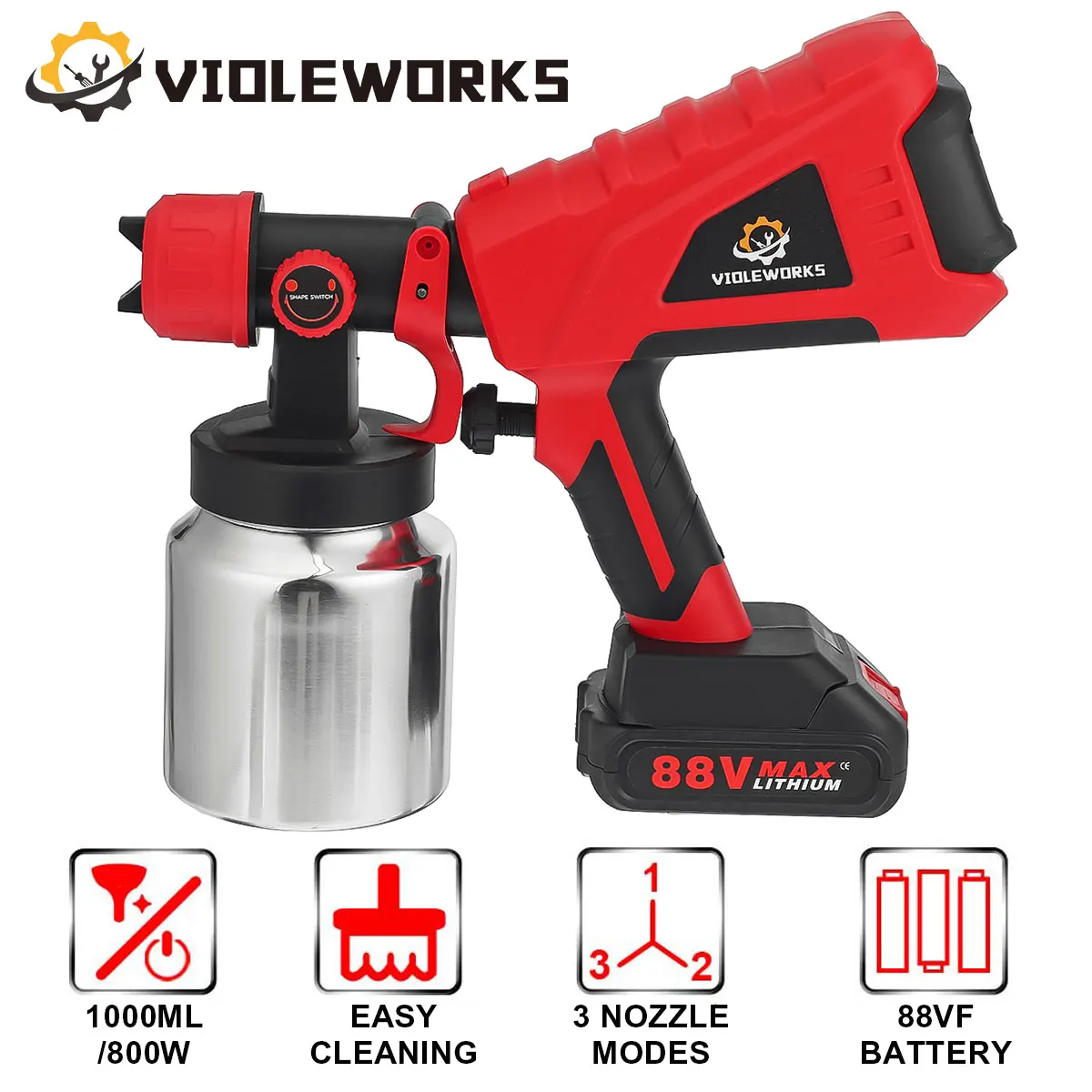 

88V Cordless Spray Gun 800W 1000ml Electric Paint Sprayer High Power Spray Gun With Nozzles Flow Control For Makita 18V Battery
