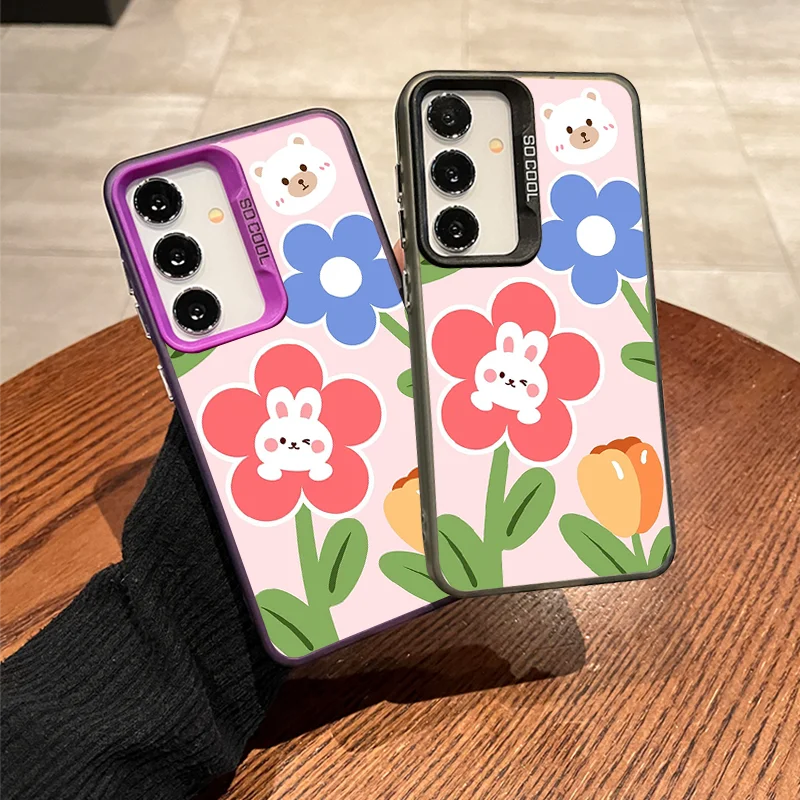 For Samsung S 24 23 20 A 55 70 71 72 4 5 G 21 22 Ultra plus pro fe note 9 Colorful Soft Phone Case with Flower and Rabbit Cover