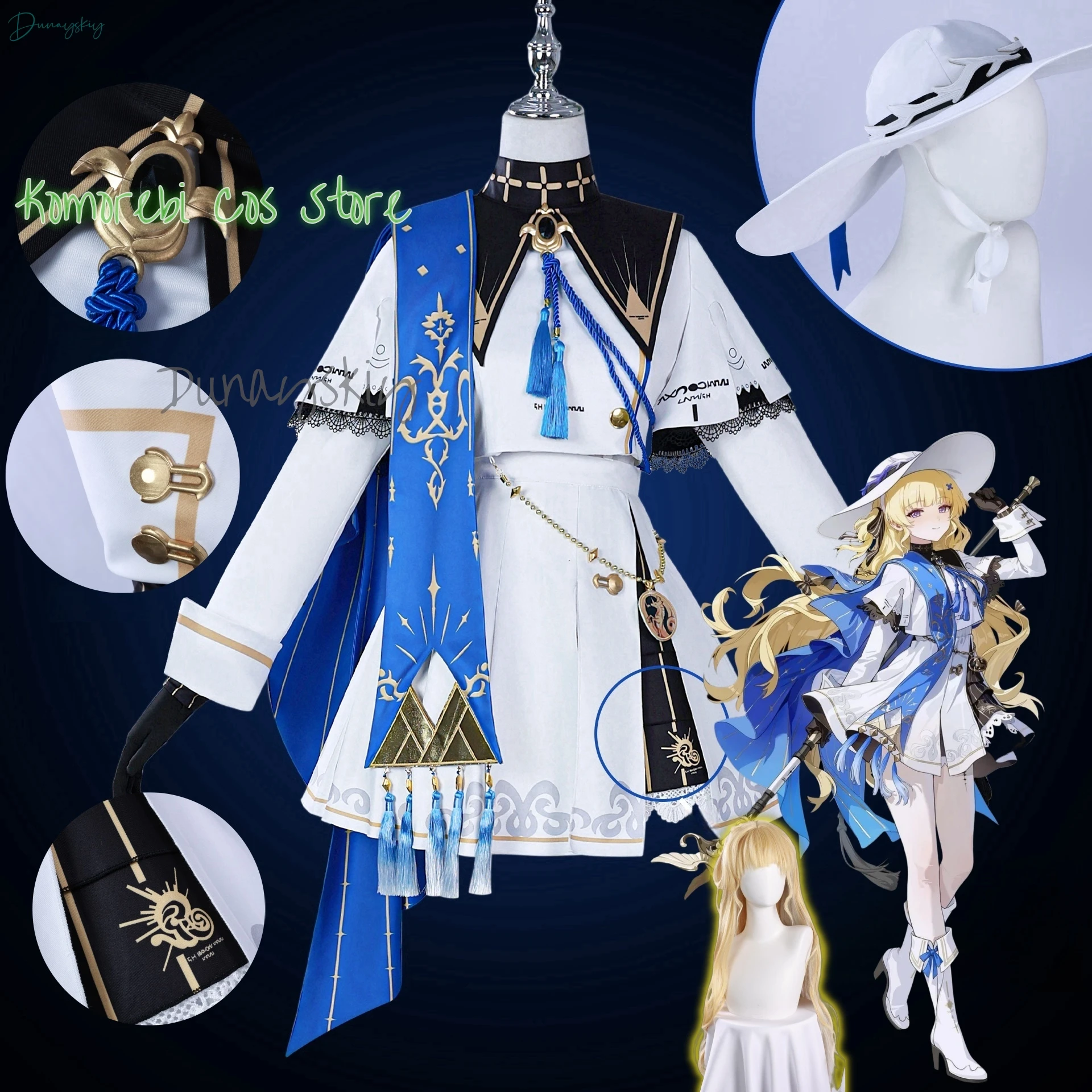 Игра Wuthering Waves Фиби Косплей Костюм Парик Платье Шляпа Головные Уборы Наклейка