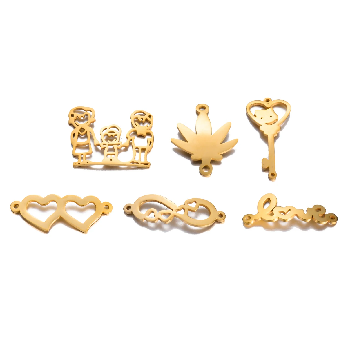 Комплект 2 шт. соединители для бижутерии сердце золотого цвета из нержавеющей