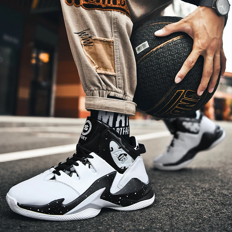 Professional Breathable Leather Basketball Shoes Unisex Anti-shock Men Athletic Shoes Comfy Non-slip Women Training Sports Shoes