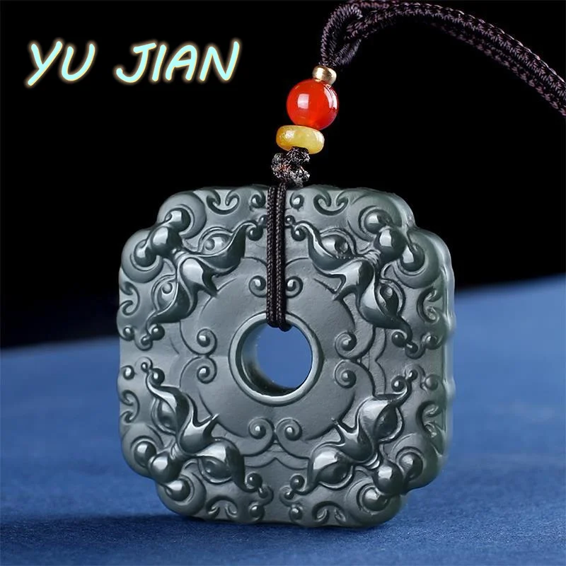 

Genuine Natural Hetian Sapphire Carving Men And Women Lucky Black Green Pendant Jade Necklace Exquisite Jewelry Belt Chain