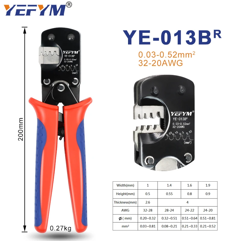 

Клеммы JST YE-013BR Обжимной инструмент XH2.54/PH2.0/ZH1.5/SH1.0/ DuPont 2.0/2510 Мини-клещи с храповым механизмом Molex 0,03-0,5 мм2/32-20AWG