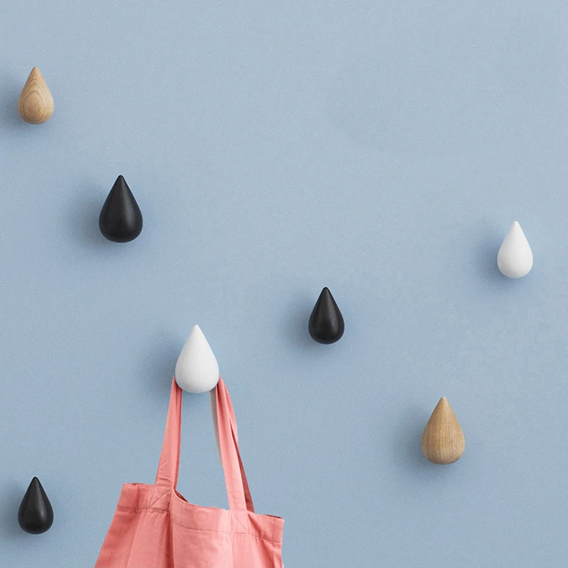 

1PC Water Drop Shaped Hook Wood Wall Hanger Door Back Hanger Key Holder Handbag Hat Clothes Wooden Hook Decorative Hooks