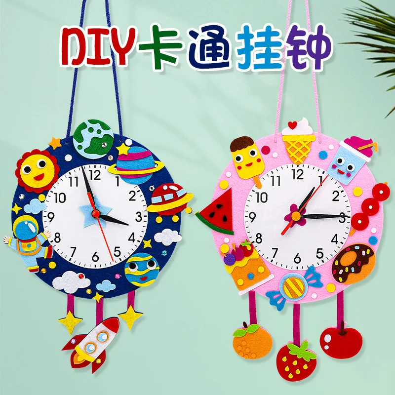 

Woven Cartoon Clock Children's Diy Handmade Clocks Watches Toy Materials Kindergarten To Recognize Time Teaching Aids Craft Toys