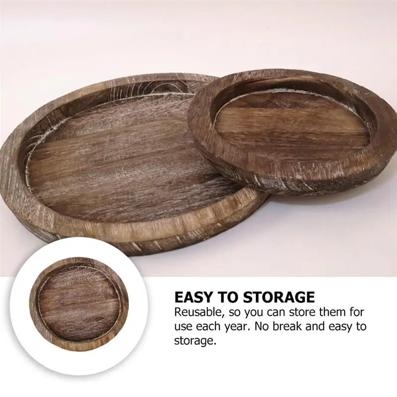 

1Pc Home Round Candle Tray Wooden Simple Candle Holder Table Decor Light Brown