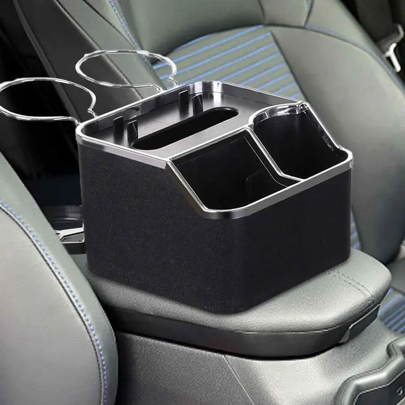 

Car Armrest Cup Holder Auto Storage Organizer Car Essentials For Water Cup/ Tissue Coffe Or Black With 2 Foldable Cup Holders