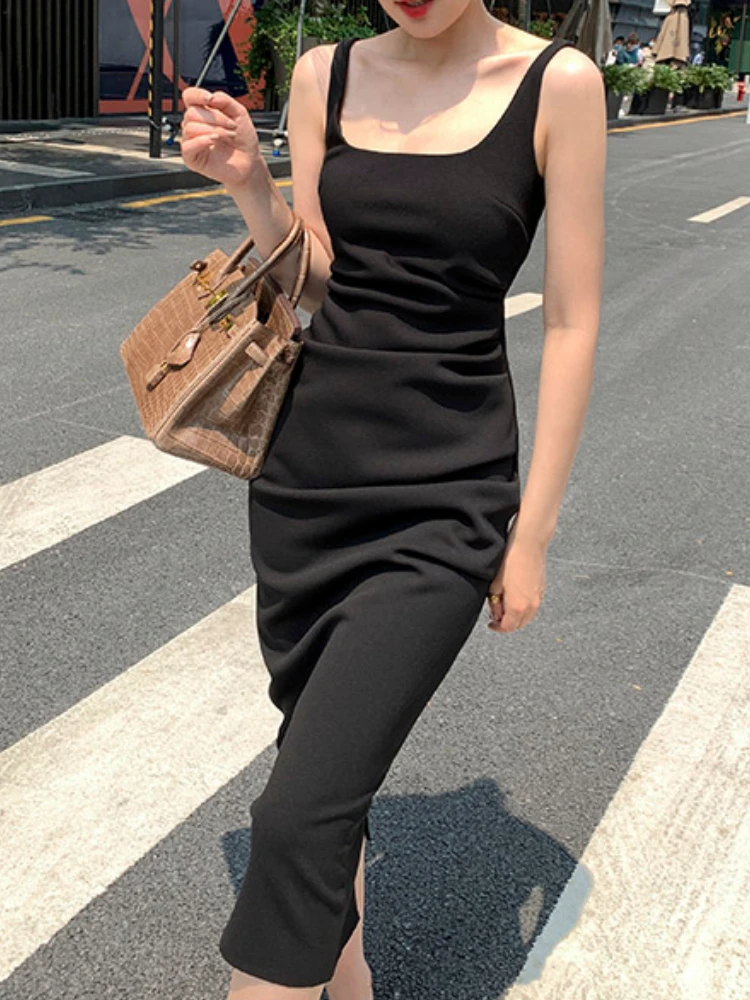 Женские весенне-летние платья 2022 сексуальные черные на бретельках без рукавов Y2k