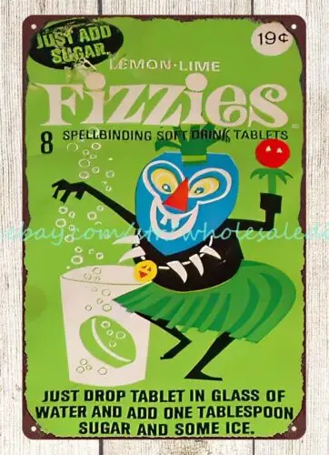 Таблетки Fizzies 1960s для безалкогольных напитков закуска металлический жестяной