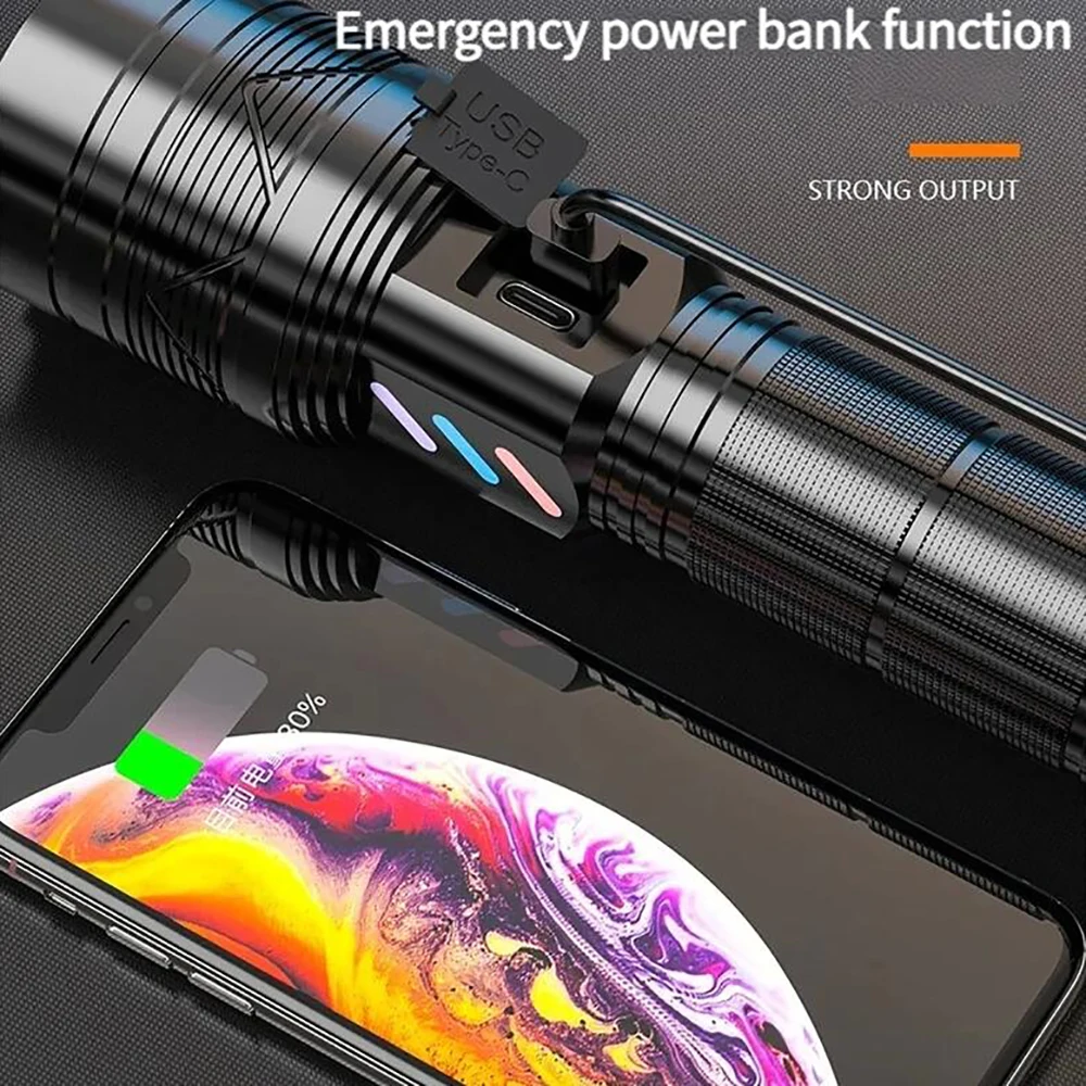 Самый мощный перезаряжаемый фонарик 5200 мАч 5000 м тактический фонарь ультраяркие