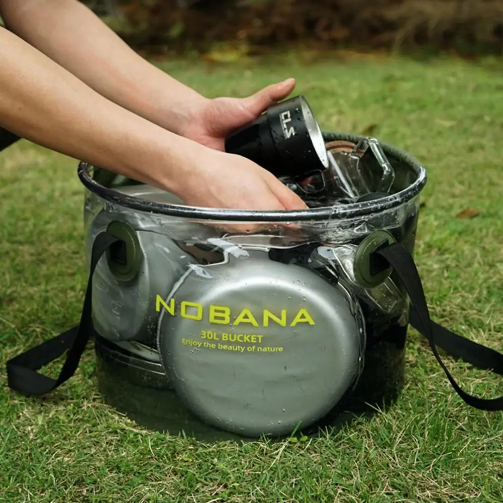 

Camping Folding Bucket Portable Water Storage Bag Transparent Multi-functional Outdoor Picnic Basket 20L/30L Light High-capacity