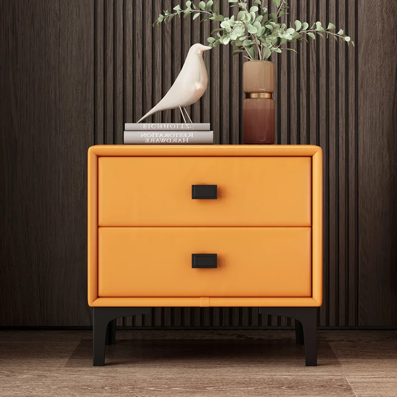 

2022 New NightstandsItalian Minimalist Bedside Table Light Luxury Leather Simplicity Modern Gray Locker Nordic Bedroom Storage B