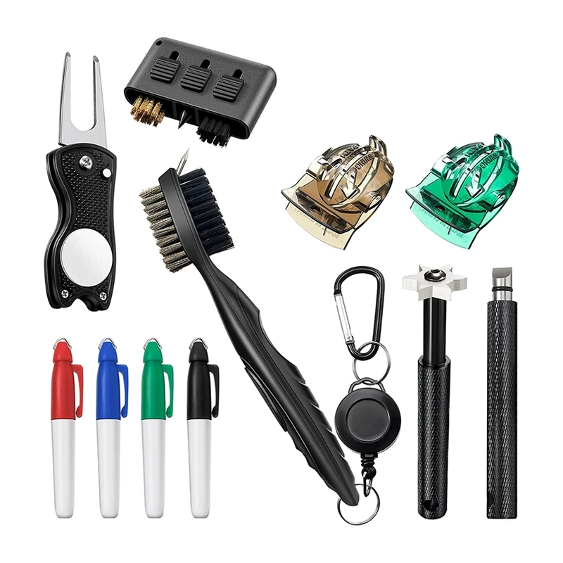 Golf Club Cleaning Kit Golf Club Brush Foldable Turf Restoration Tool, Golf Marker, Golf Club Groove Knife