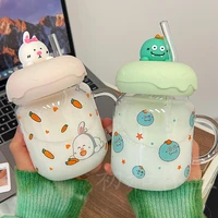 cute mark glass female with handle office home funny cartoon printing ins style couple straw cup creative gift