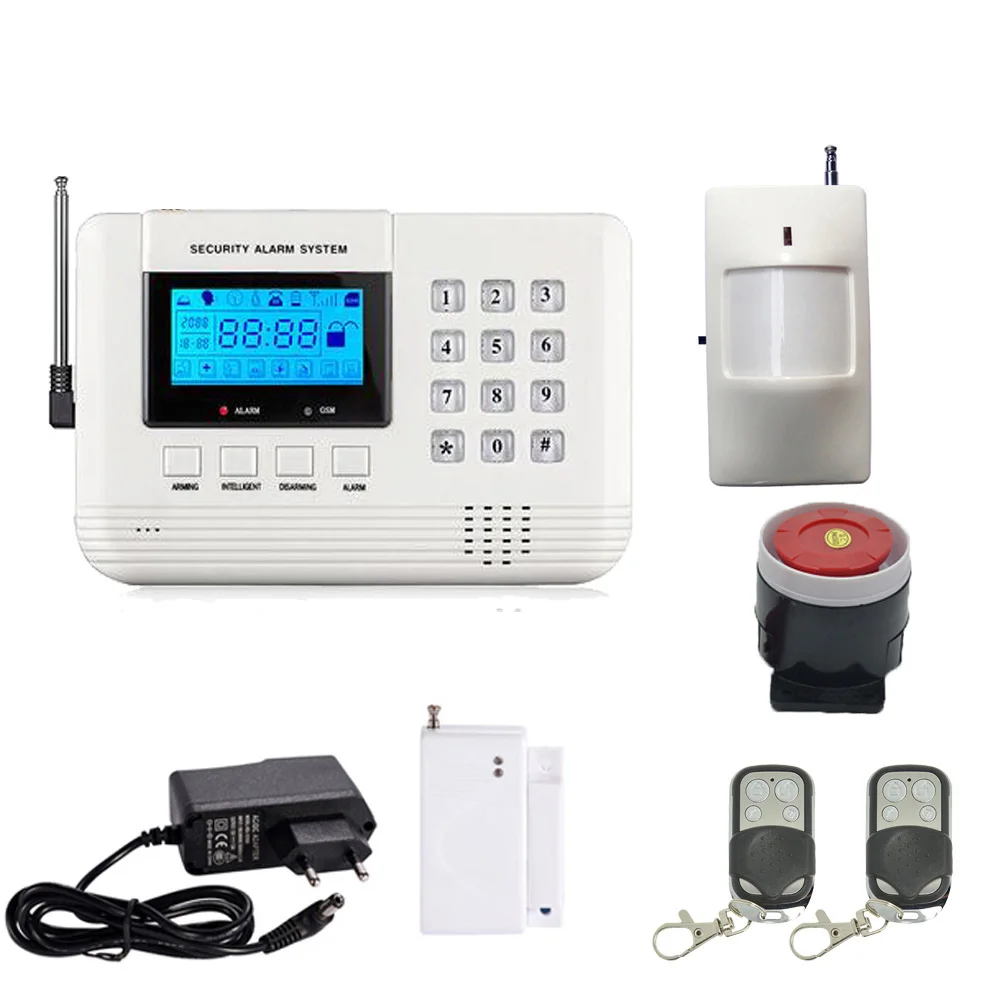 LCD Display 433MHz Wireless Alarm System SMS GSM PSTN Dual Network Home Security PIR Motion Sensor Door open Detector Smoke