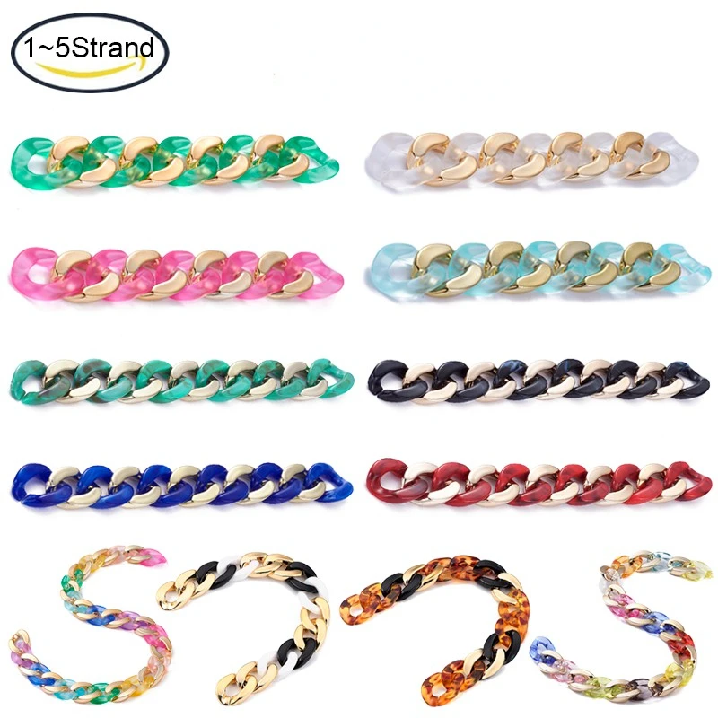 

1-5Strand Handmade Spray Painted Acrylic Curb Chain with CCB Plastic Links for Jewelry Making Twisted Oval Colorful Links