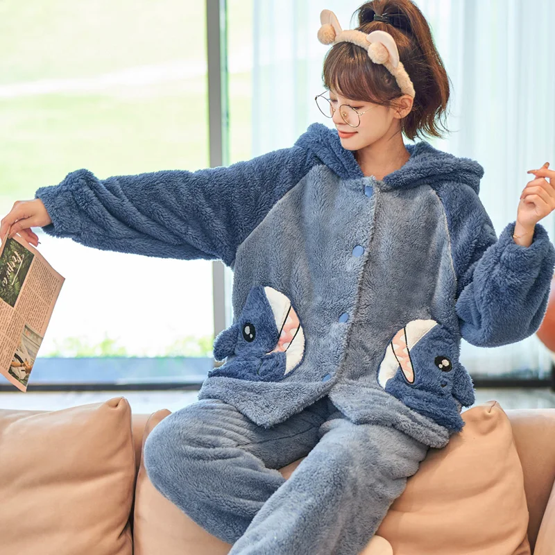 FUNISHI Winter Pajamas Plus Size 3XL Plush Women's pajamas Loose Version Hooded Pajama Set Cartoon Inspissate пижама женская