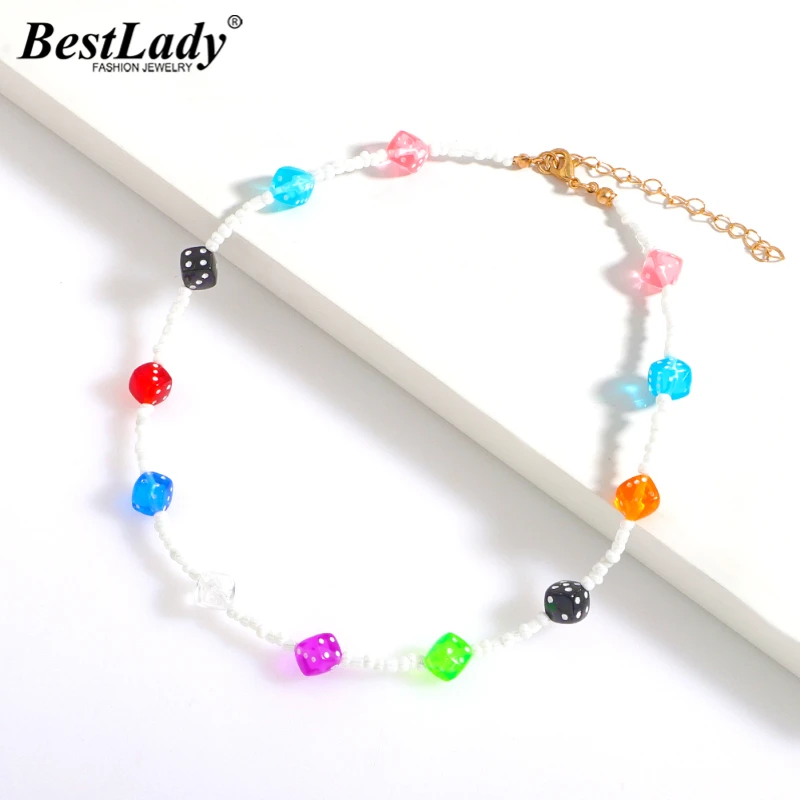 Best Lady Handmade Beads Dice Chokers Necklace for Women 2022 Unique Beaded Collar Statement Necklace Acrylic Pearl Jewelry
