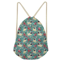 cartoon pug floral print drawstring bag girl travel mini%c2%a0string knapsack teenager multifunction double shoulder backpack adults