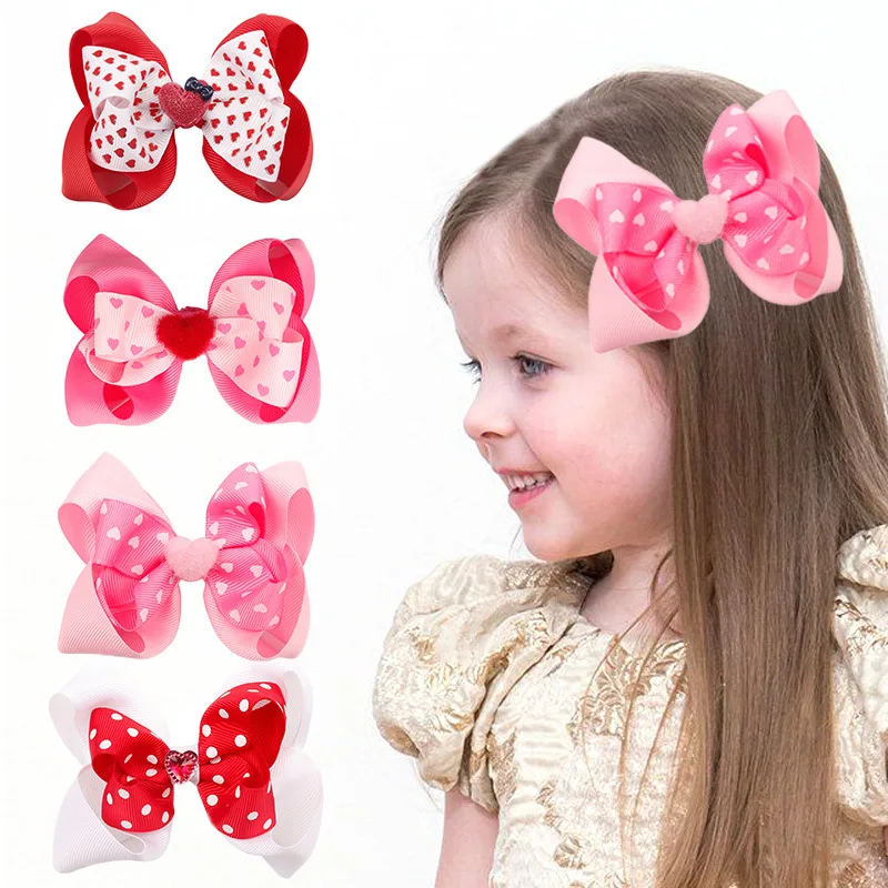 

2023 Happy Valentine's Day Party Double Layer Bowknot Hair Clip Rib Band Cute Handmade Bowknot Love Wave Dot Hair Ornament