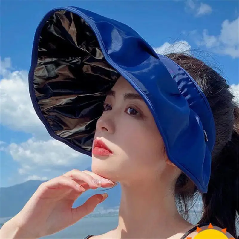 

Sun Hats Summer Portable Foldable Beach Wide Large Brim Sun Hat UV Protection Vinyl Sunscreen All-match Fisherman Cap For Women