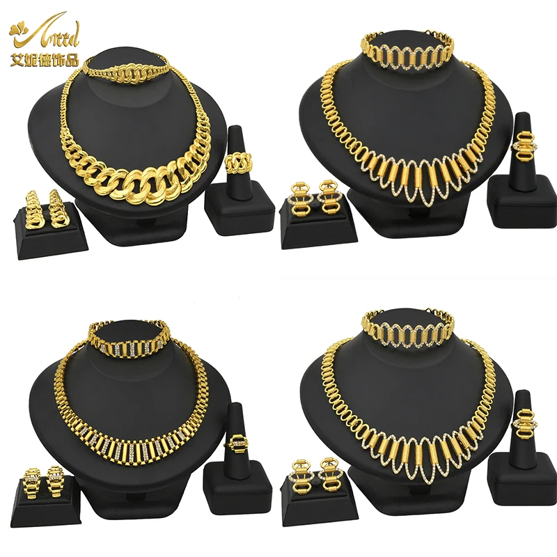 

Ethiopian Jewelry Set Women 24K Gold Color Dubai Jewelery African Bridal Necklace And Earrings Wedding Collection Big Nigerian