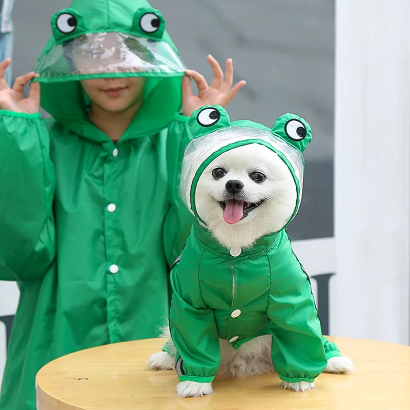 Chubasquero de rana para perro, cubierta de cuerpo completo con sombrero, chaqueta de lluvia de ala transparente, medianos y grandes ropa para Perros, gatos y XXL-7XL