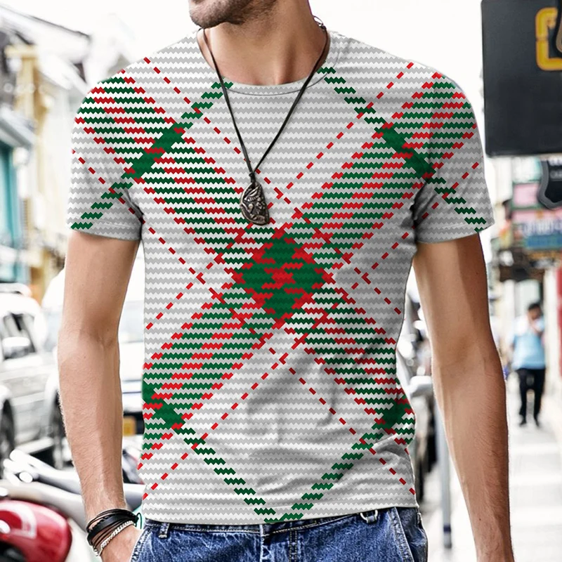 

Street Men's T-shirts Plaid Stripe Pattern Tops Beach Summer Funny Sportswear Short Sleeve Hip-hop 2022 New Luxury Harajuku Tees