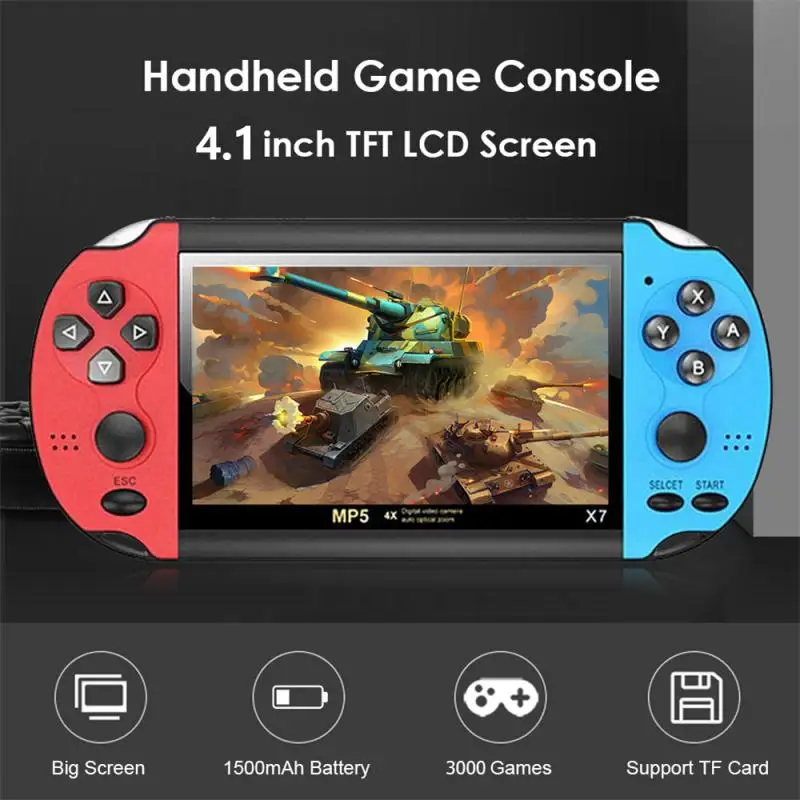 X7 Retro Handheld Video Game Console 4.1HD Screen 8GB Memory 10000 Classic Games Support AV TV Out Surround Sound Game Player