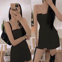 ins style 2022 spring and summer solid color one line collar slim high waist irregular a line dress