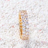 2 rows zircons cz bling bling iced out zircon mirco pave prong setting brass rings fashion hip hop jewelry br037
