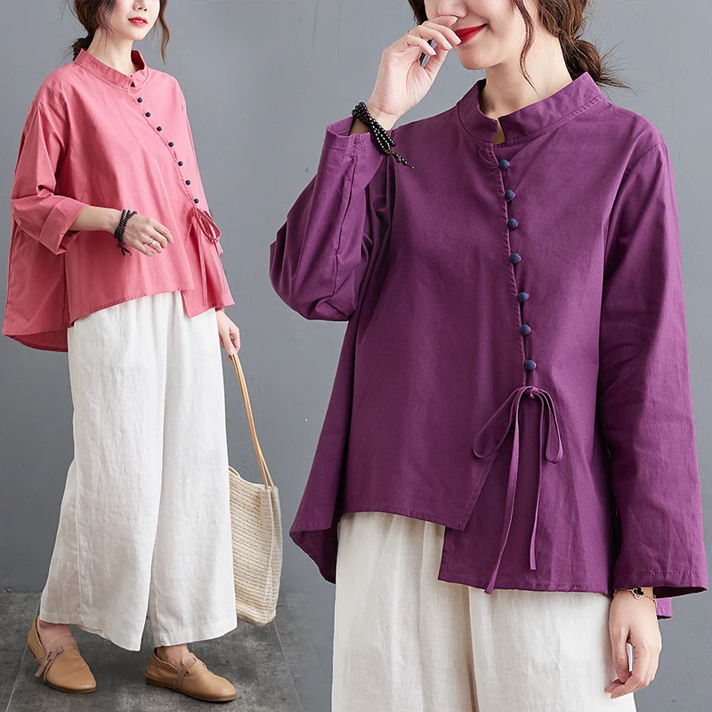 

Oladivi, женская одежда большого размера, повседневные свободные блузки из хлопка и льна с рукавом 3/4, Новинка осени 2022, Женские Рубашки, Топы, ту...