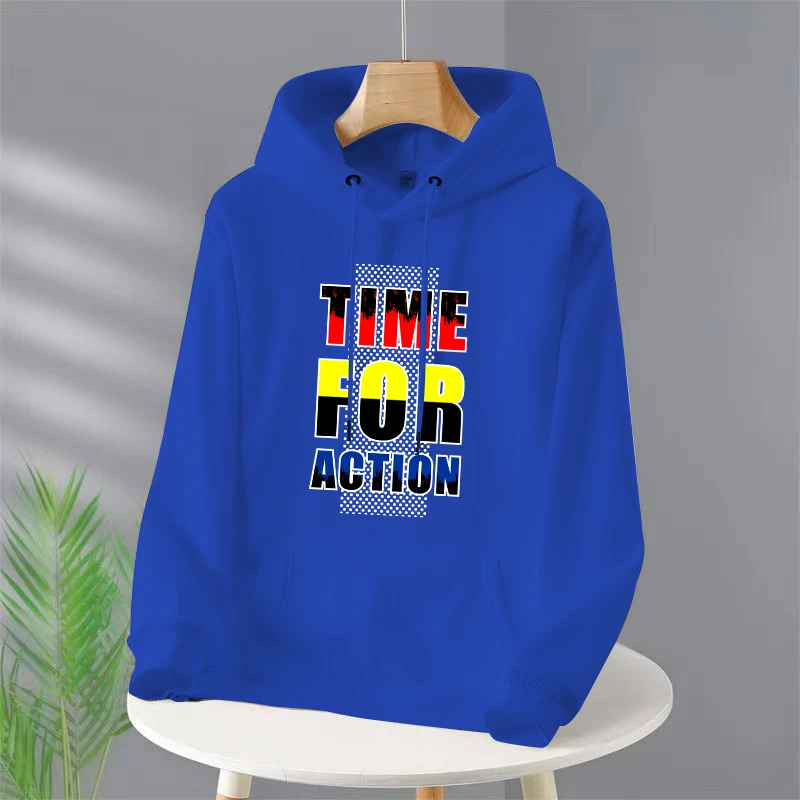 

Time For Action Print Hoodie Womens Autumn Loose New Hoody O-Neck Casual Sweatshirt Pocket Fleece Women