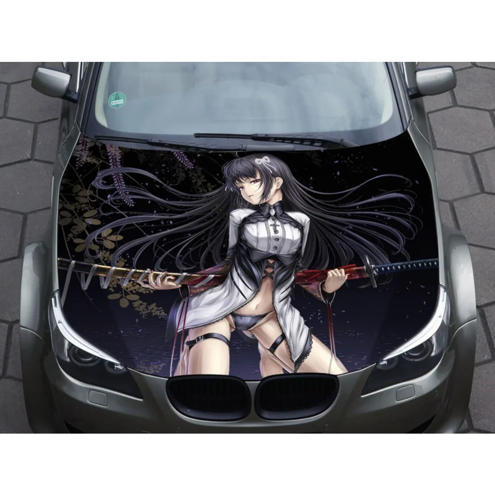 

Car Hood Decal, Sexy Anime, Katana Girl, Vinyl, Sticker, Graphic, Wrap Decal, Truck Decal, Truck Graphic, Bonnet Decal, Skull