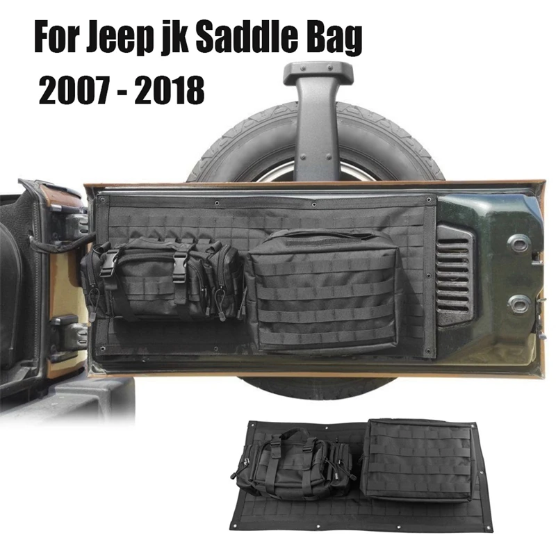 

Car Rear Tailgate Cover Storage Multi-Pockets Tool Kit Cargo Bag Saddlebag Saddle Bag For Jeep Wrangler JK 2007-2018