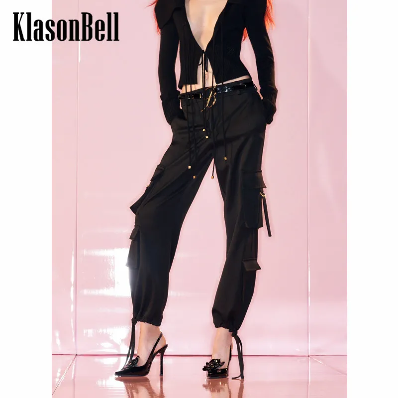 

9,13 KlasonBell повседневные Модные Новые прямые брюки-карго с несколькими карманами и шнуровкой