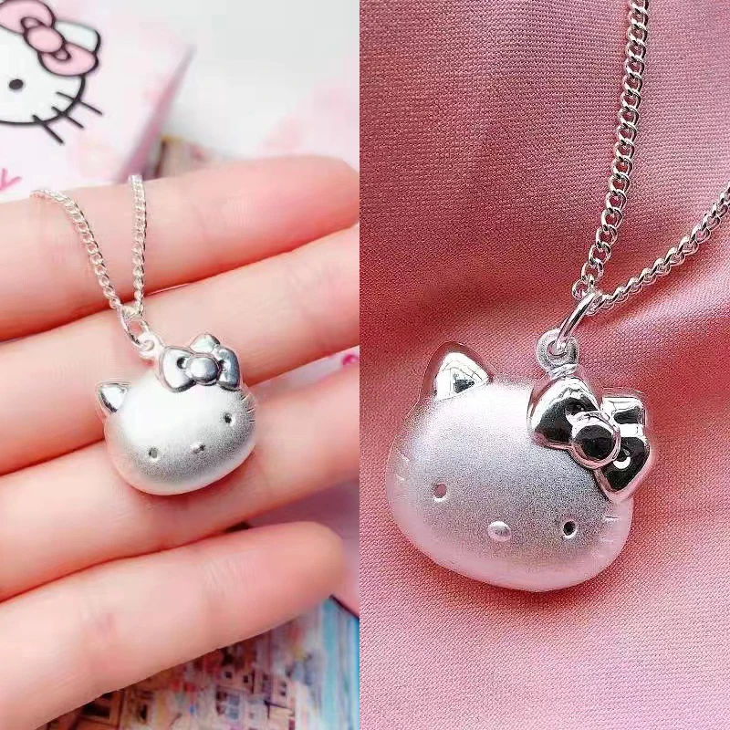 

TAKARA TOMY Anime Hello Kitty Silver Plated Necklace for Women Female Girls Charms Pendant Cute Cartoons Necklaces Jewelry Gift