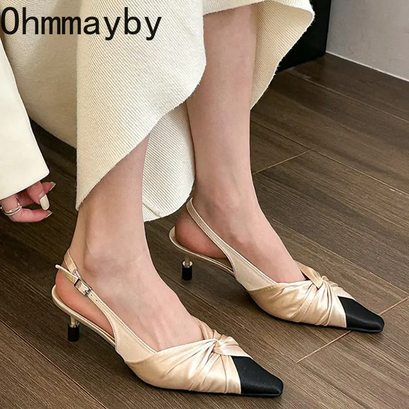 

Новые женские сандалии с острым носком, Модные Элегантные классические туфли-лодочки на тонком высоком каблуке, женские туфли-лодочки с ремешком на пятке, мюли