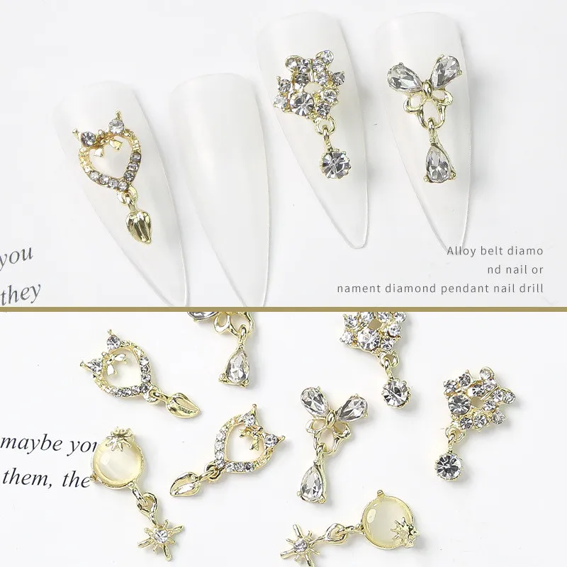 

Net Red Nail Art Alloy Jewelry New Light Luxury Nail Art Jewelry Nail Art Diamond Butterfly Love Pendant Nail Art Nail Art Drill