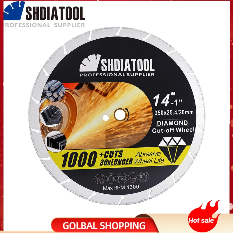 SHDIATOOL 1pc Diamond Cut Disc Vacuum Brazed 350mm/14'' Metal Cutting Disc Metal Cut Off Wheel for Steel Rebar Iron steel tube