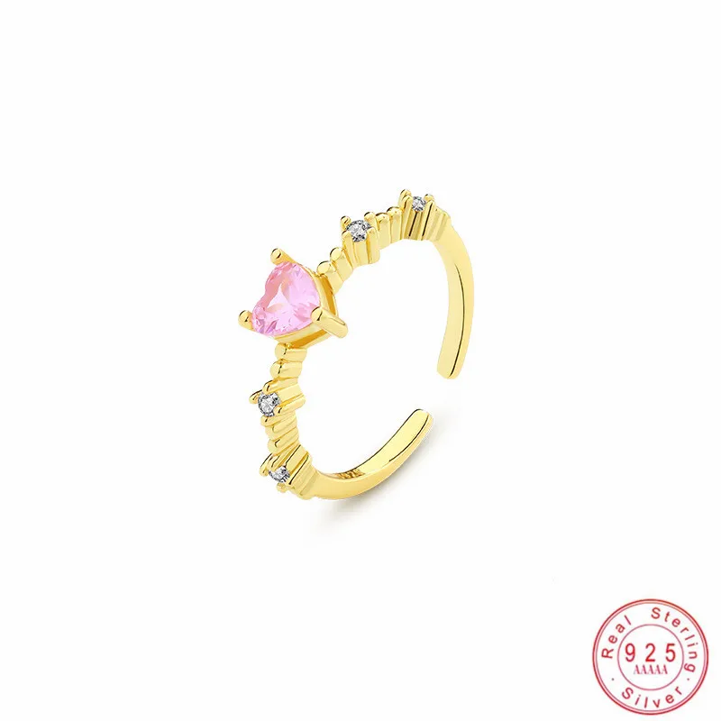 

925 Sterling Silver Temperament Pink Zircon Heart Ring for Women Wedding Party Jewelry Accessories