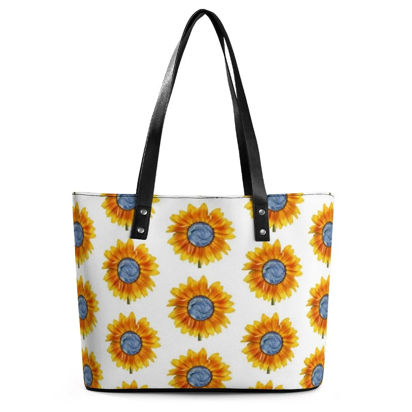 

Sunflower Art Handbags Van Gogh Starry Night Casual Shoulder Bag School PU Leather Tote Bag Women Ziplock Print Shopper Bags