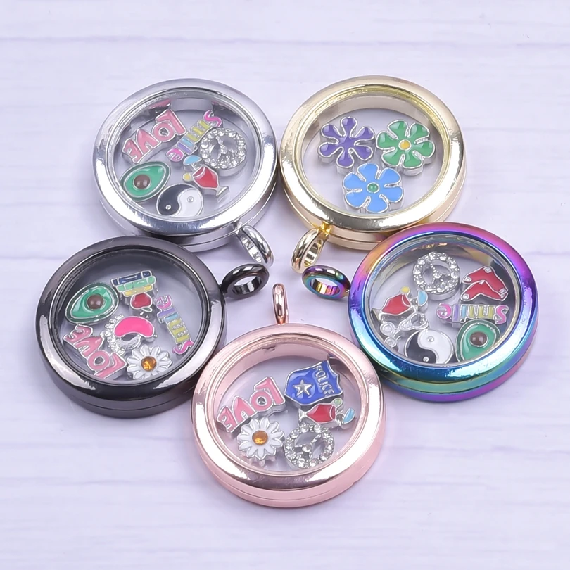

5PCS Glass Living memory Photo Floating Lockets Pendants diy Jewelry Making Dried Flower Real Dry Flower Necklaces Locket Charms