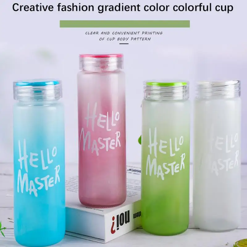 

400ML Gradient Colorful Frosted Glass BPA Free Water Bottles Leak-proof Drinking Cup Kettle Outdoor Sports Water Bottle Campin