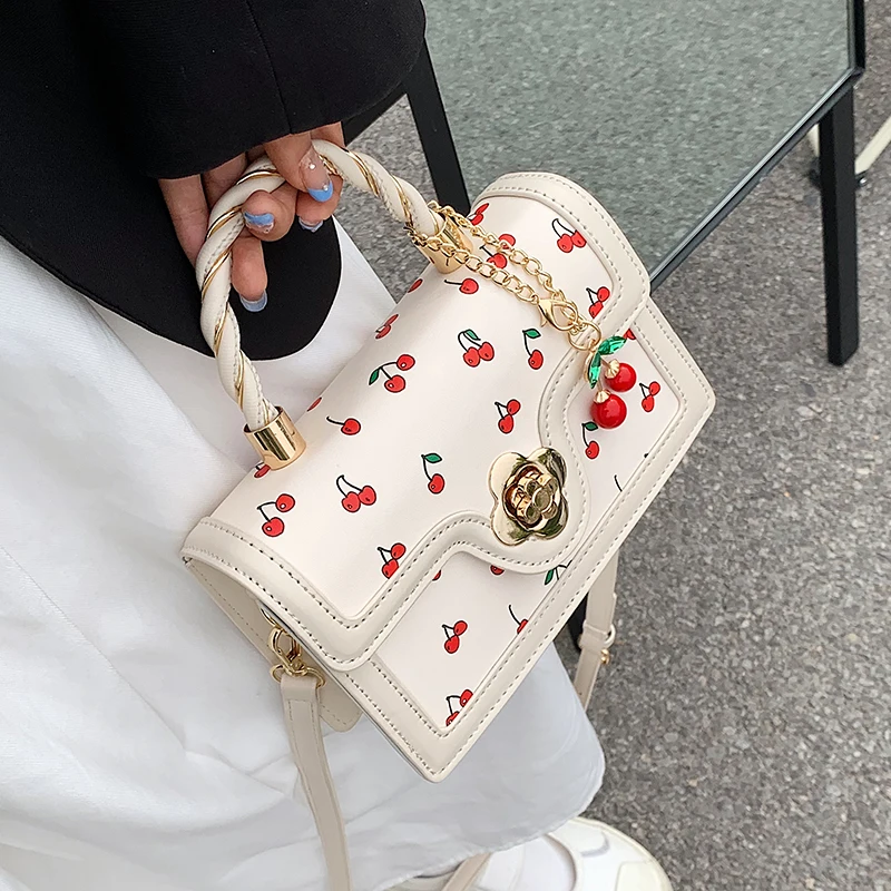 

Женские сумки через плечо Sweet Cherry, роскошные дизайнерские Брендовые женские черные, зеленые, желтые сумочки, сумки для женщин