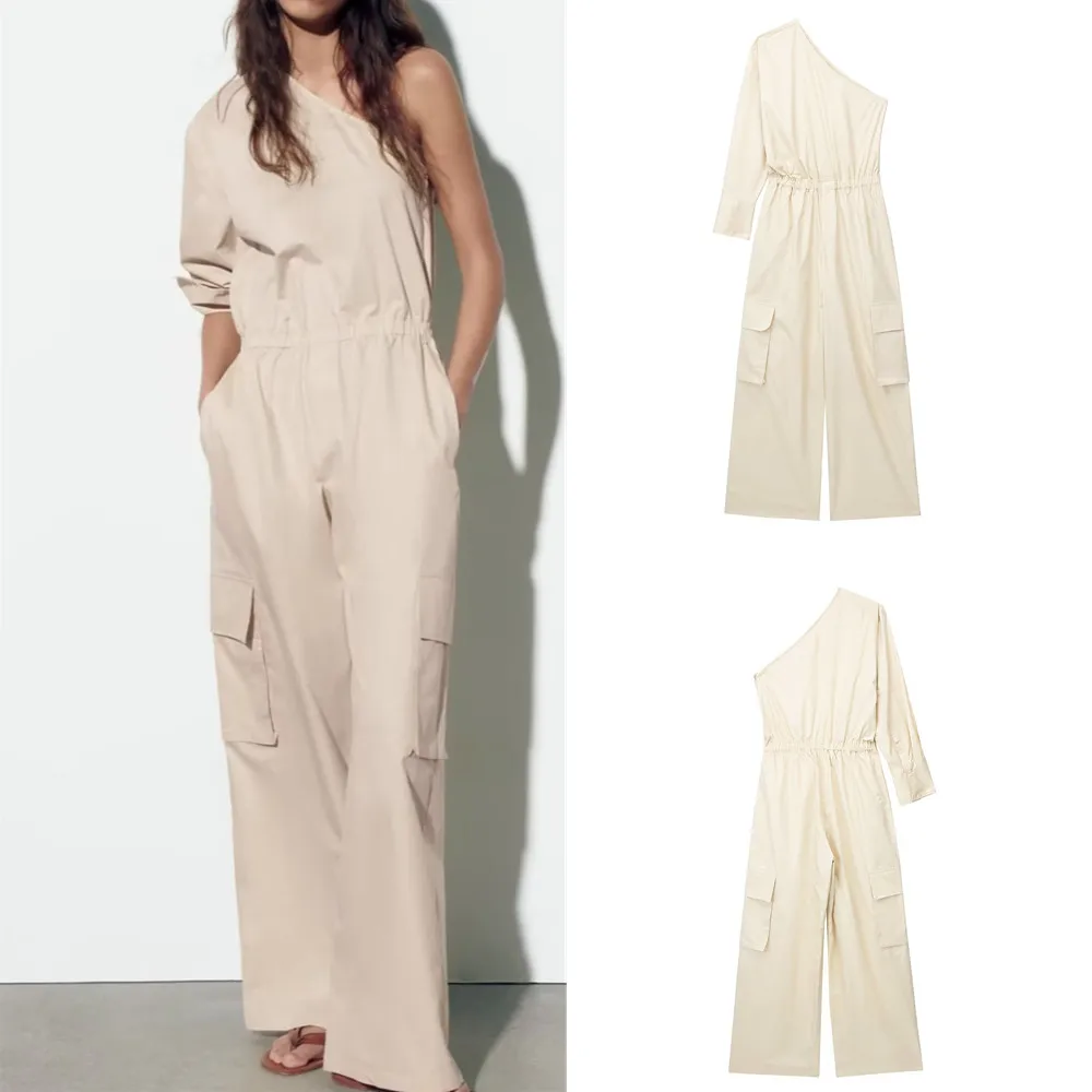 

COS LRIS Europe and the United States 2023 spring new women's beige all-match tooling asymmetrical long jumpsuit 3183210