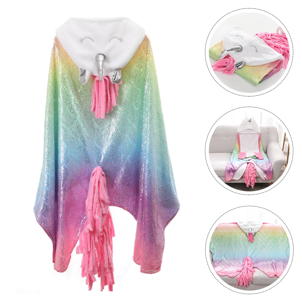 Шаль с единорогом удобная накидка детская праздничная фланелевая теплая