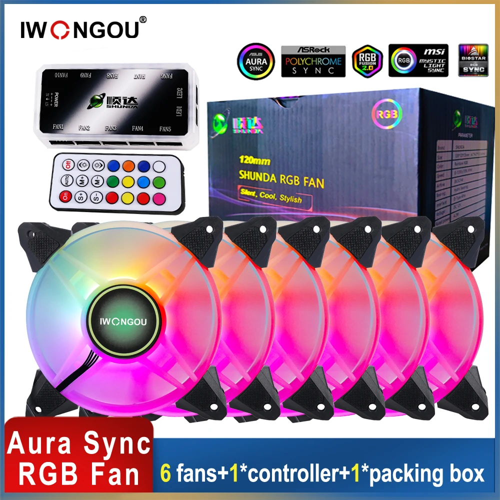 

IWONGOU 120mm Fan RGB PC Case Cooling Adjustable speed Adjust LED 12cm slient pc computer Cooler Aura Sync argb Fan